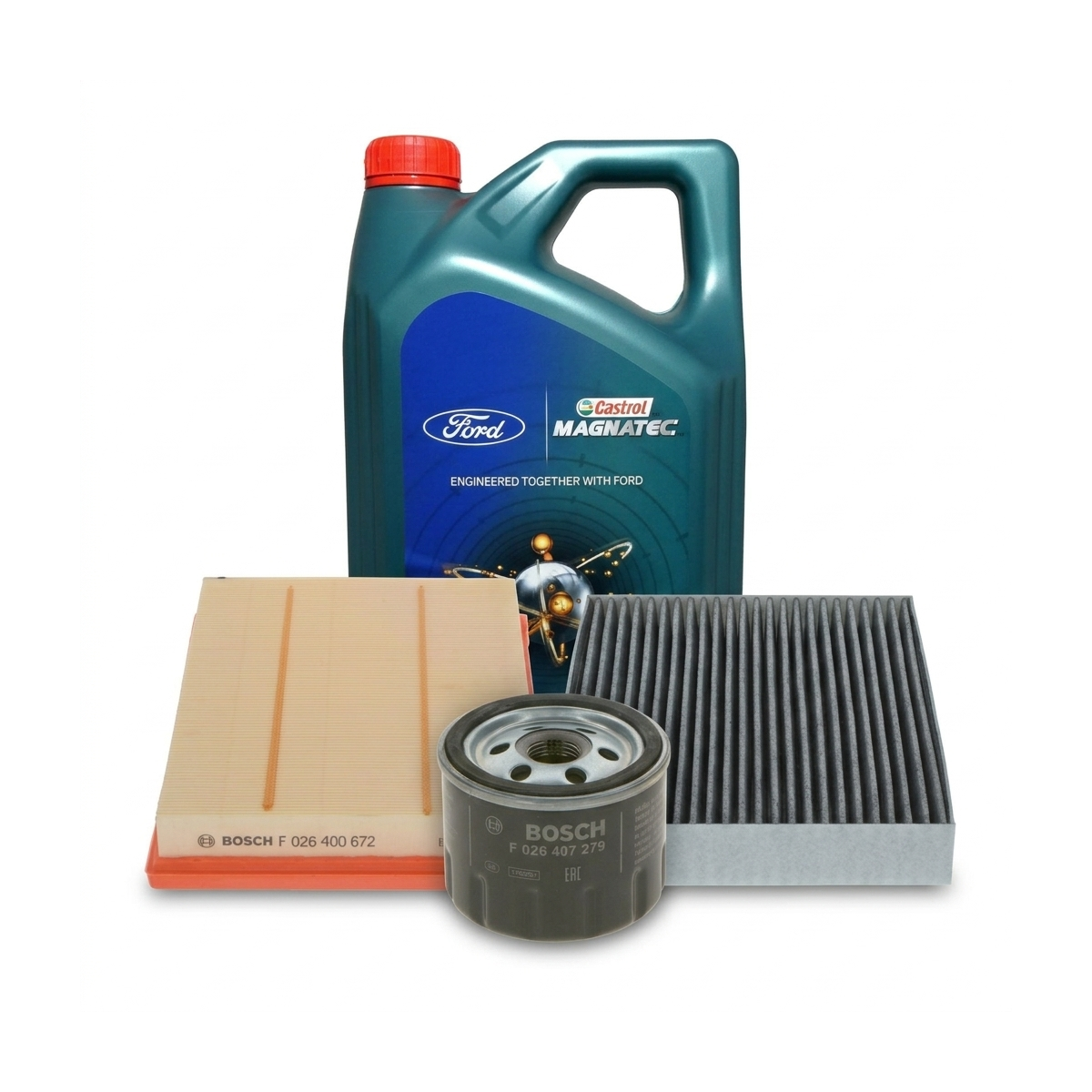Kit revizie ulei Castrol Ford Magnatec 0W-20 + filtre Ford Focus 4 1.0 EcoBoost mHEV Active 125 CP – Bosch