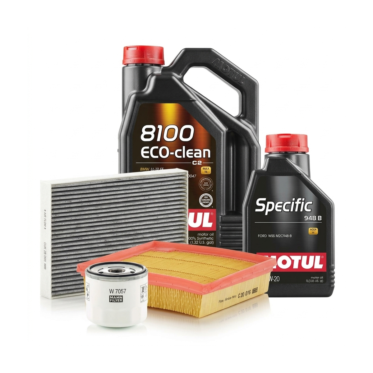 Kit revizie ulei Motul 8100 ECO-CLEAN 0W-30 + filtre Ford Kuga 3 2.5 FHEV 4x4 190 CP – MANN