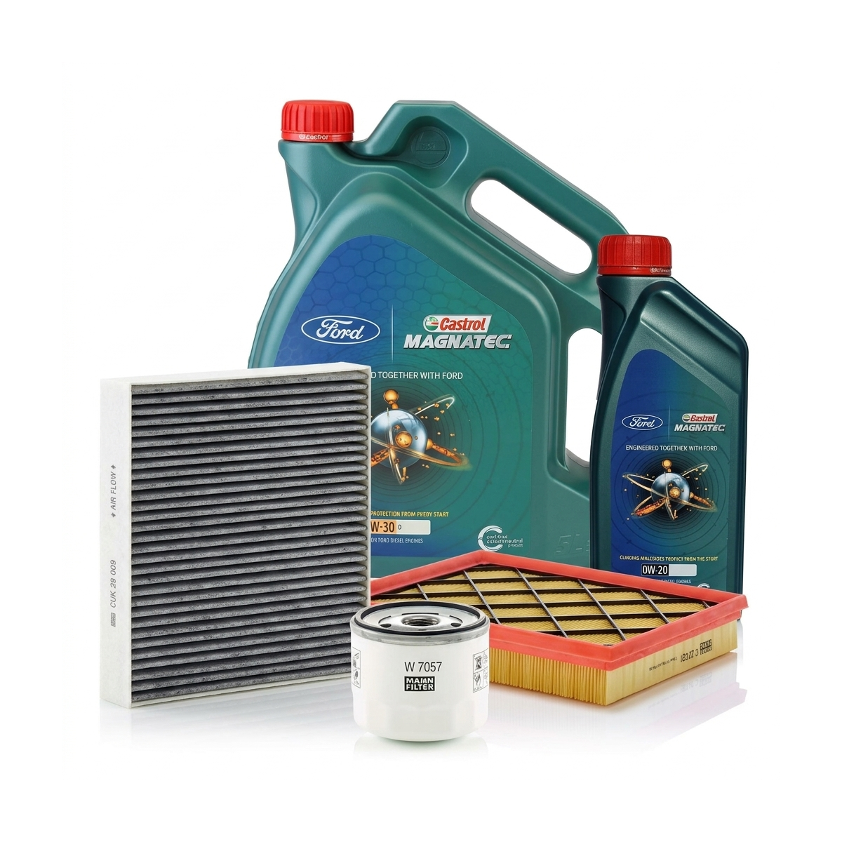 Kit revizie ulei Castrol Ford Magnatec D 0W-30 + Castrol Magnatec Professional Ford 0W-20 + filtre Ford Kuga 3 1.5 EcoBoost 183 CP – MANN