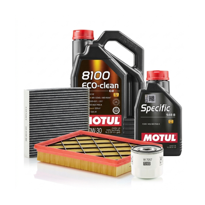 Kit revizie ulei Motul 8100 ECO-CLEAN 0W-30 și 948B 5W-20 + filtre Ford Kuga 3 1.5 EcoBoost 183 CP – MANN
