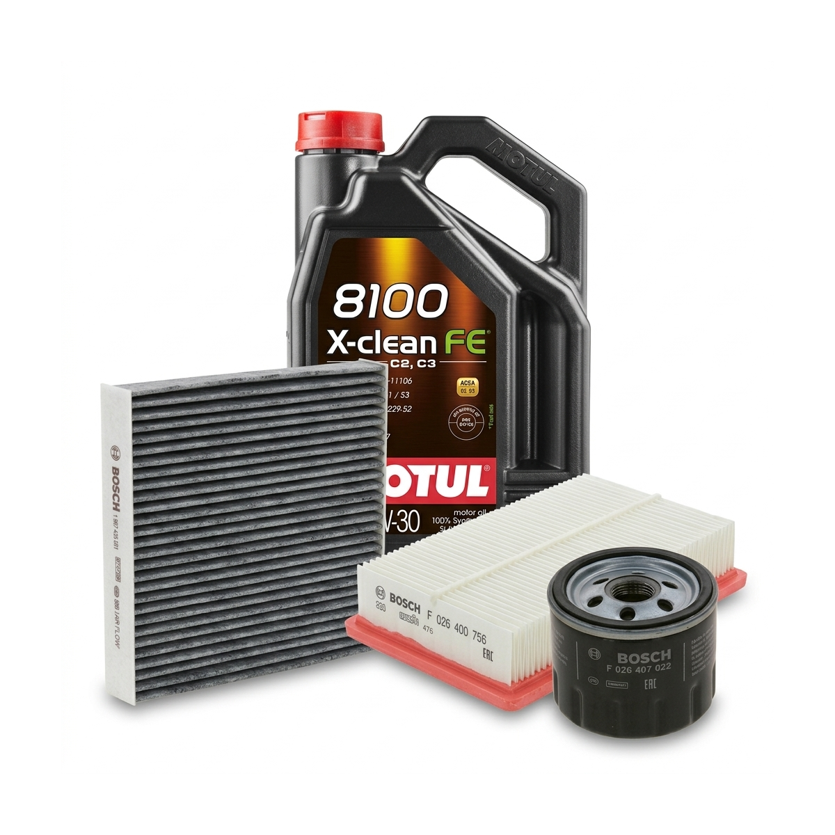 Kit revizie ulei Motul 8100 X-CLEAN FE 5W-30 + filtre Dacia Sandero 3 1.0 SCe 65 67 CP – Bosch