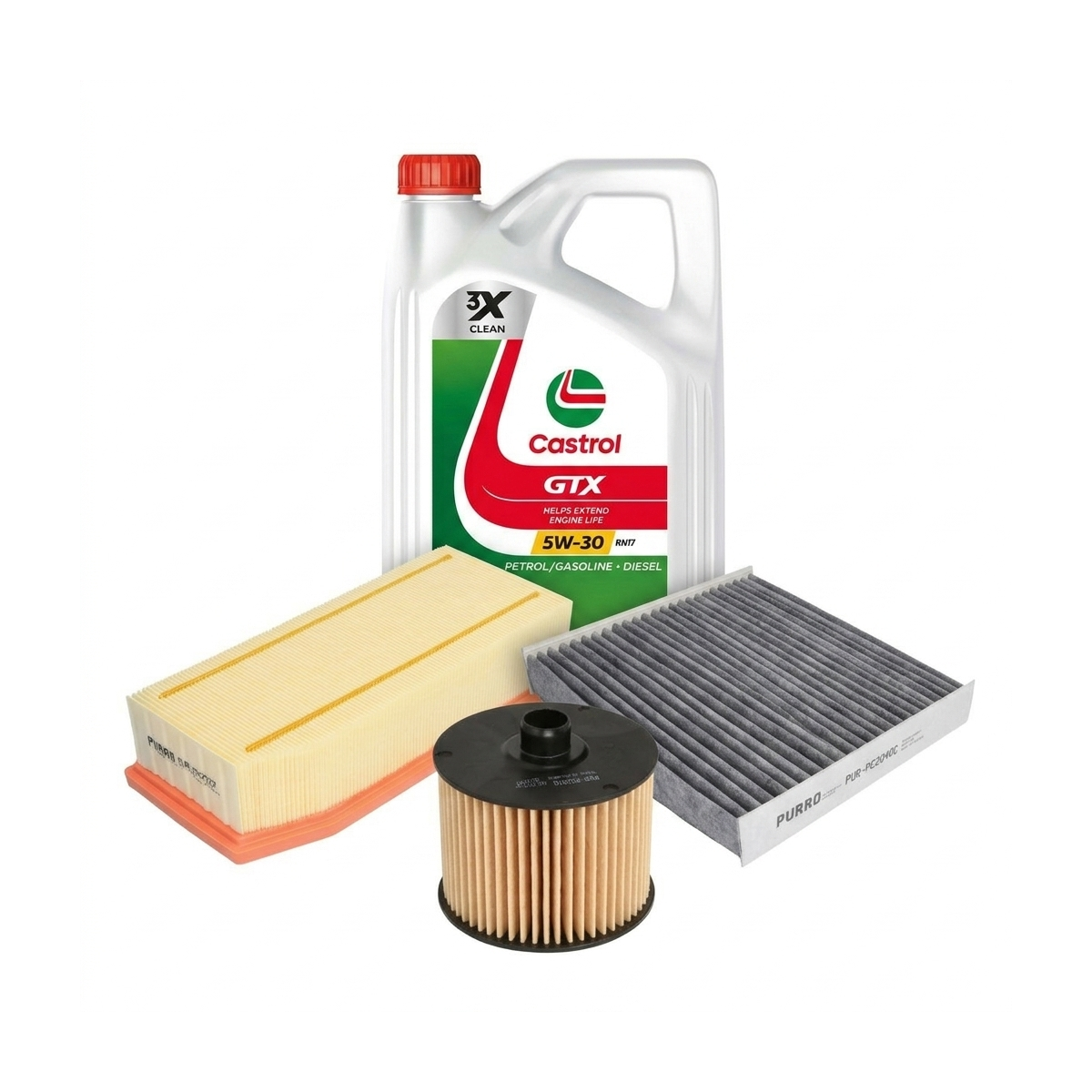 Kit revizie ulei Castrol GTX 5W-30 RN17 + filtre Dacia Duster HM 1.0 TCe 90 91 CP – PURRO