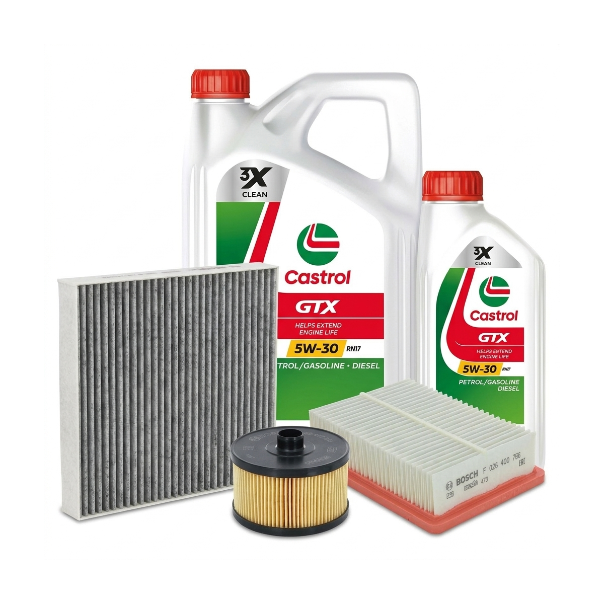 Kit revizie ulei Castrol GTX 5W-30 RN17 + filtre Renault Clio 5 1.3 TCe 140 CP – Bosch