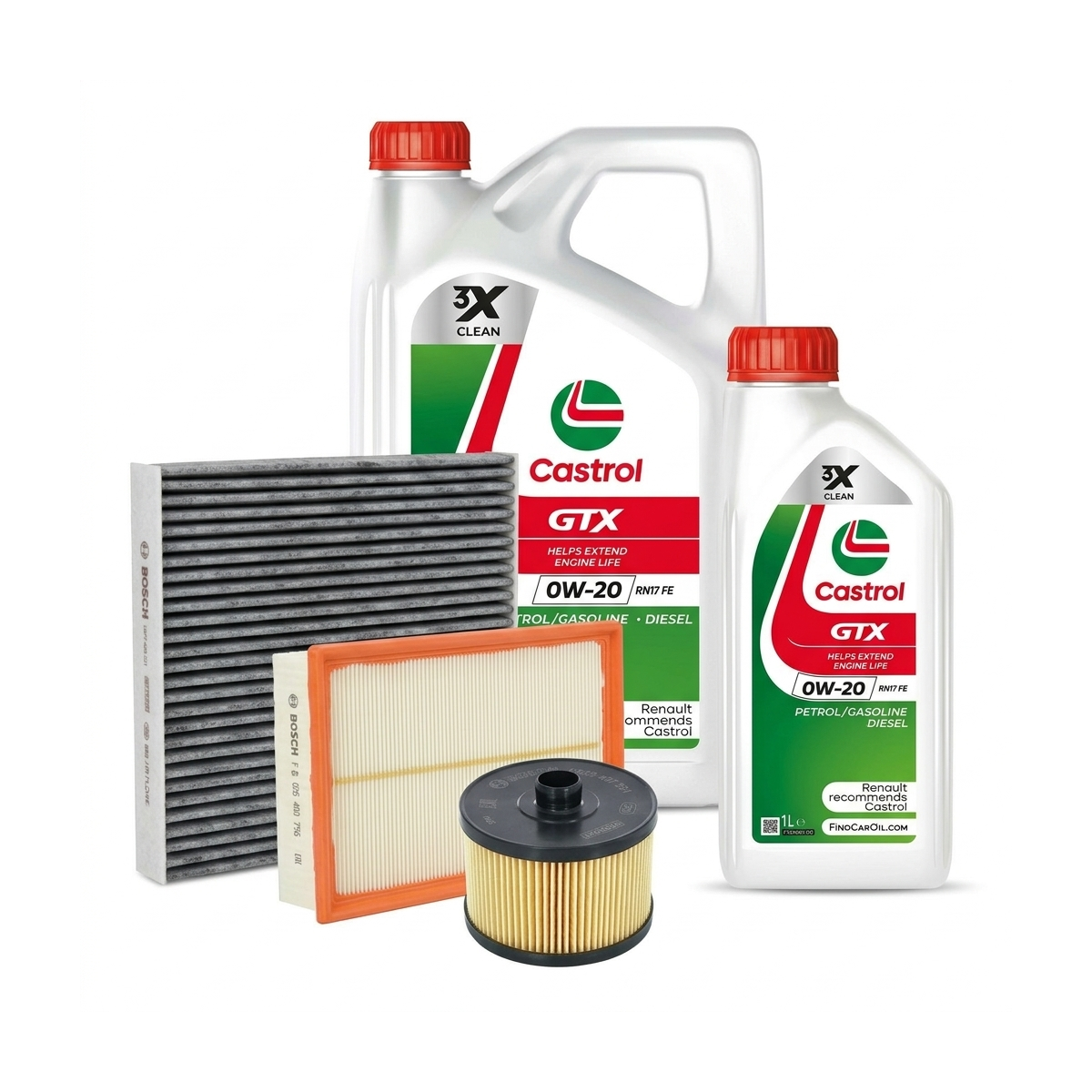 Kit revizie ulei Castrol GTX 0W-20 RN 17 FE + filtre Renault Clio 5 1.3 TCe 140 CP – Bosch