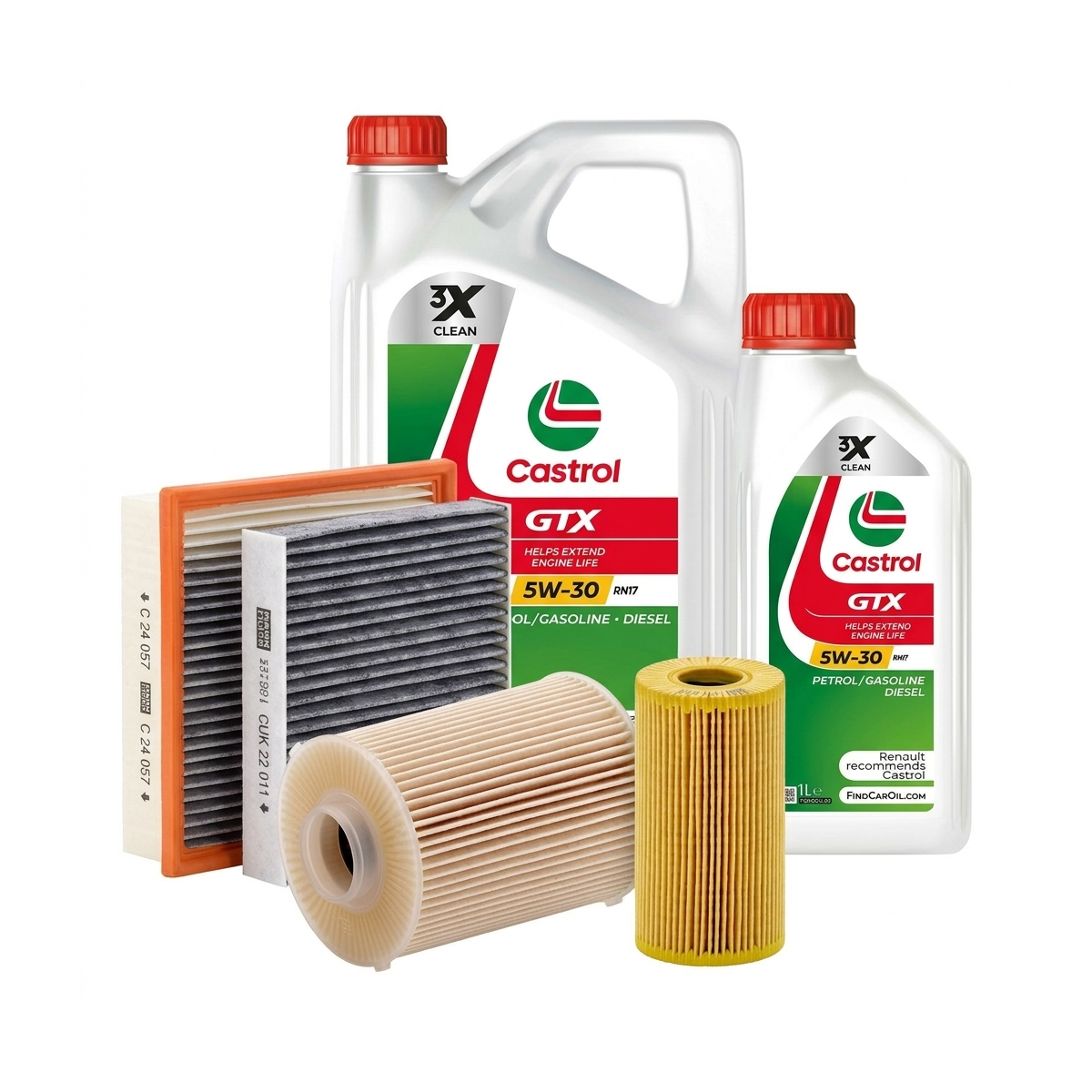 Kit revizie ulei Castrol GTX 5W-30 RN17 + filtre Renault Clio 5 1.5 Blue dCi 100 101 CP – MANN