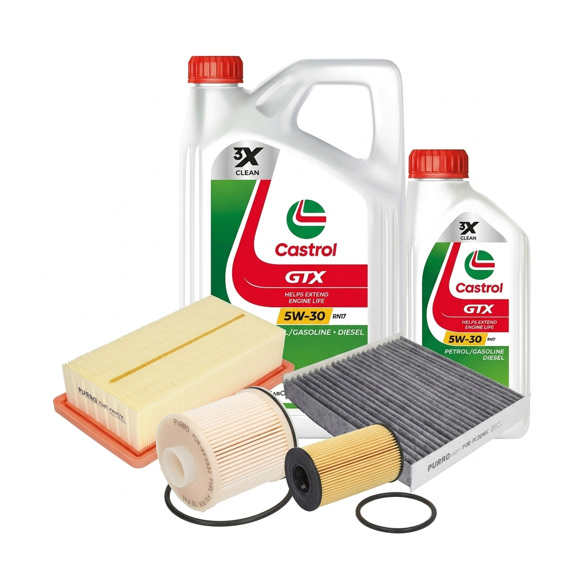 Kit revizie ulei Castrol GTX 5W-30 RN17 + filtre Renault Clio 5 1.5 Blue dCi 100 101 CP – PURRO