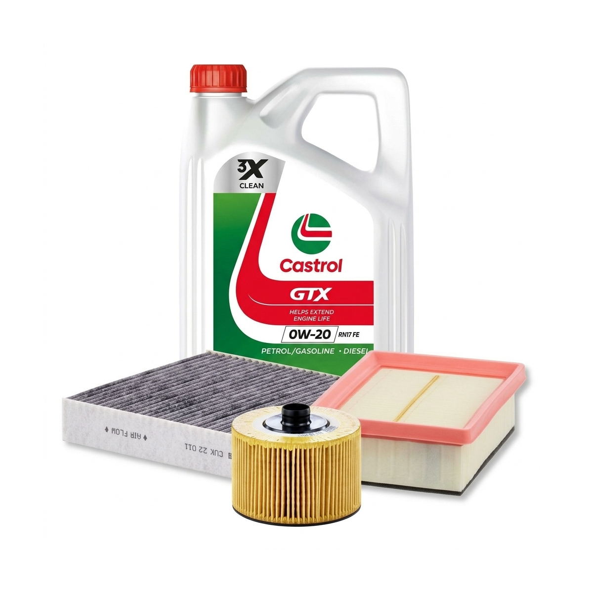 Kit revizie ulei Castrol GTX 0W-20 RN 17 FE + filtre Dacia Jogger RK 1.0 TCe 110 CP – MANN