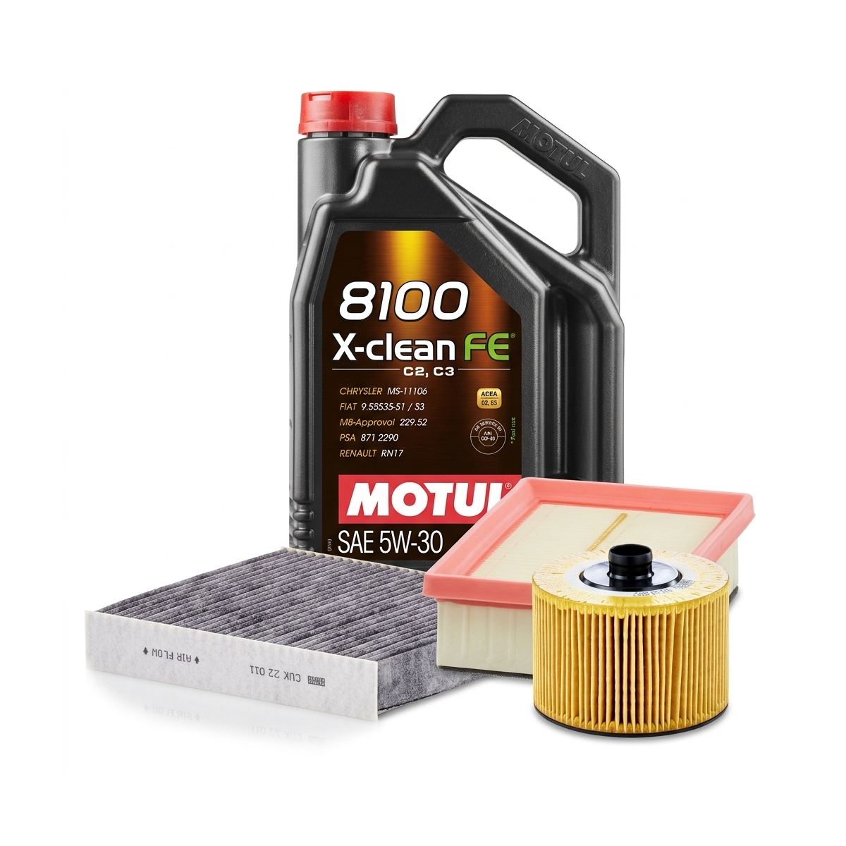 Kit revizie ulei Motul 8100 X-CLEAN FE 5W-30 + filtre Dacia Jogger RK 1.0 TCe 110 CP – MANN