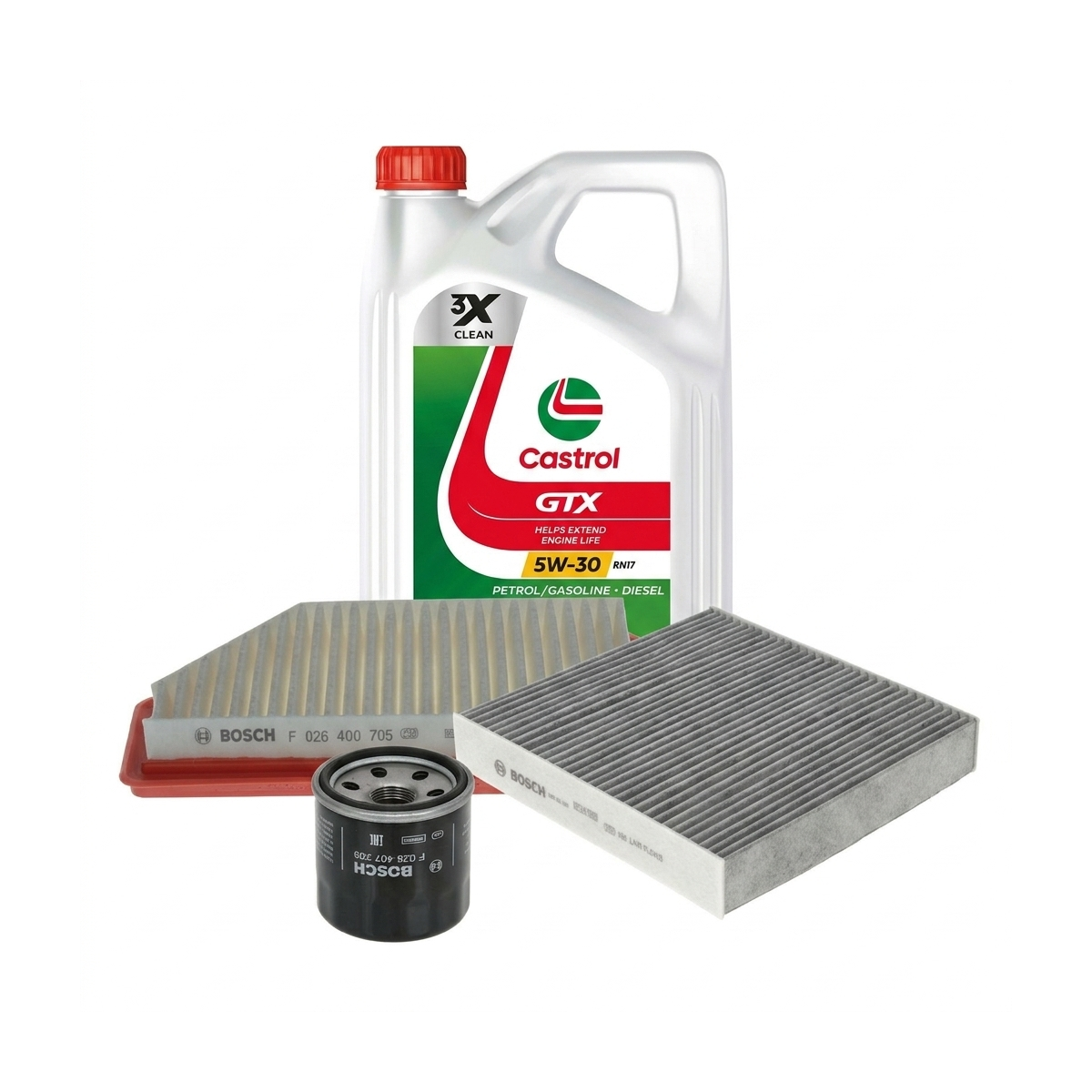 Kit revizie ulei Castrol GTX 5W-30 RN17 + filtre Renault Clio 5 1.6 E-TECH 145 – Bosch