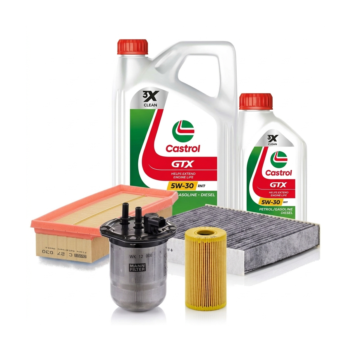 Kit revizie ulei Castrol GTX 5W-30 RN17 + filtre Dacia Duster HM 1.5 dCi 115 4x4 114 CP – MANN