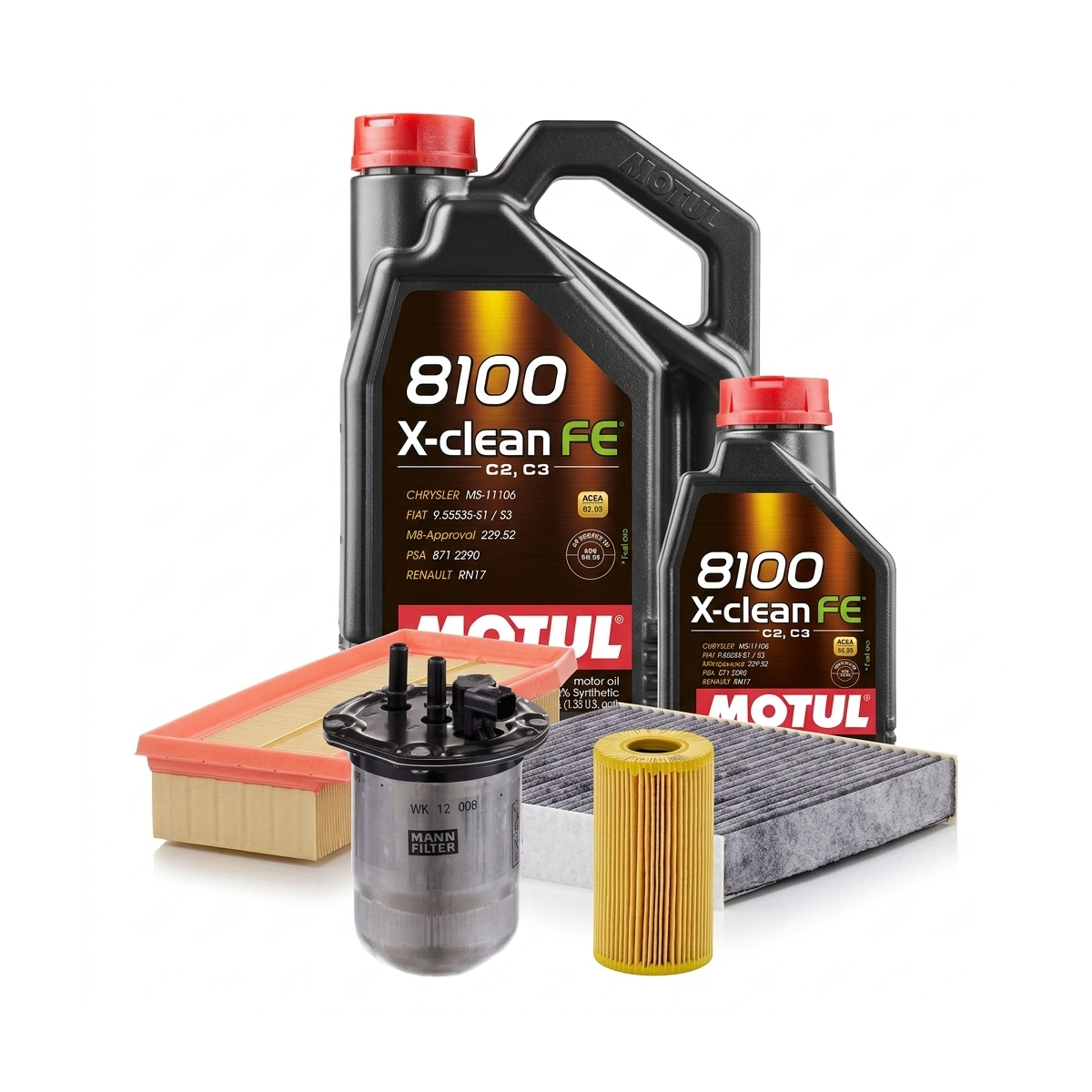 Kit revizie ulei Motul 8100 X-CLEAN FE 5W-30 + filtre Dacia Duster HM 1.5 dCi 115 4x4 114 CP – MANN