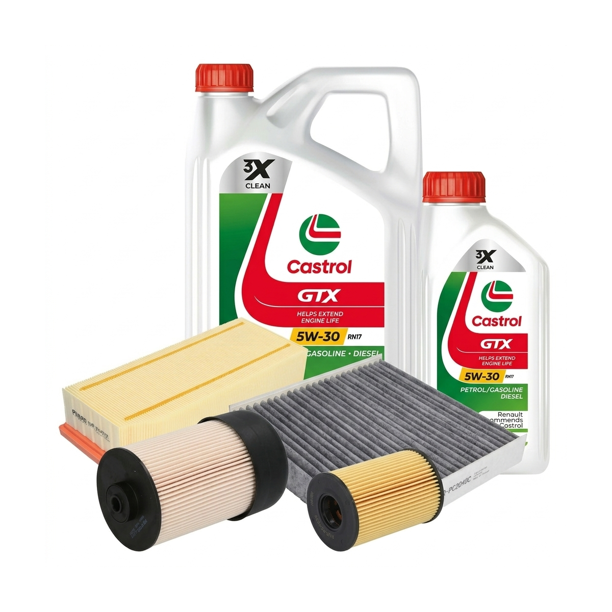 Kit revizie ulei Castrol GTX 5W-30 RN17 + filtre Dacia Duster HM 1.5 dCi 115 4x4 114 CP – PURRO