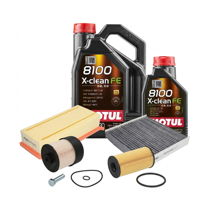 Kit revizie ulei Motul 8100 X-CLEAN FE 5W-30 + filtre Dacia Duster HM 1.5 dCi 115 4x4 114 CP – PURRO