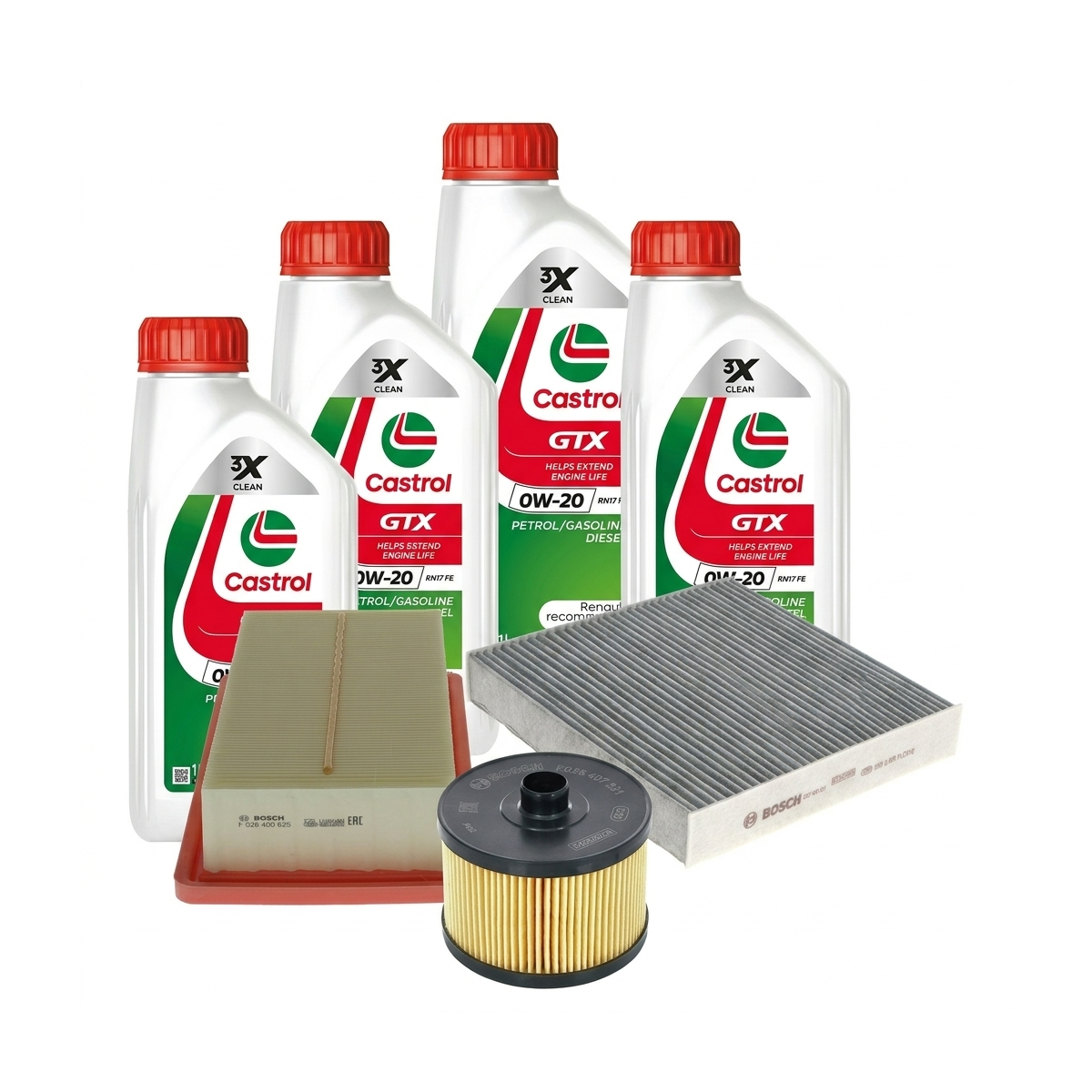 Kit revizie ulei Castrol GTX 0W-20 RN 17 FE + filtre Renault Clio 5 1.0 LPG 91 CP – Bosch