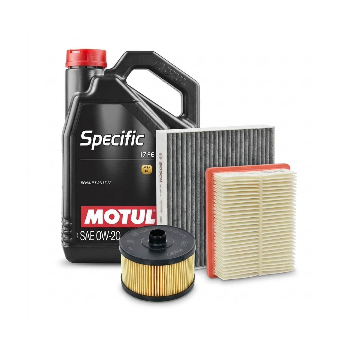 Kit revizie ulei Motul SPECIFIC 17 FE 0W-20 + filtre Dacia Sandero 3 1.0 TCe 110 CP – Bosch