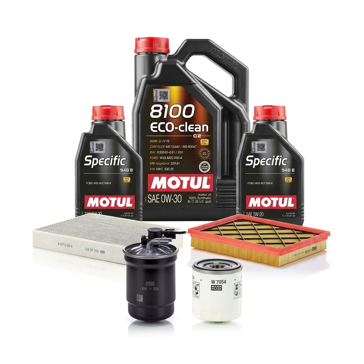 Kit revizie ulei Motul 8100 ECO-CLEAN 0W-30 + filtre Ford Kuga 3 2.0 TDCi 4x4 120 CP – MANN