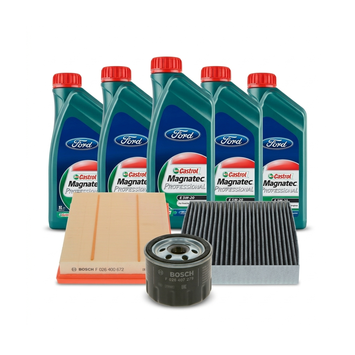 Kit revizie ulei Castrol Magnatec Professional Ford 5W-20 + filtre Ford Focus 4 1.0 EcoBoost mHEV Flex 125 CP – Bosch