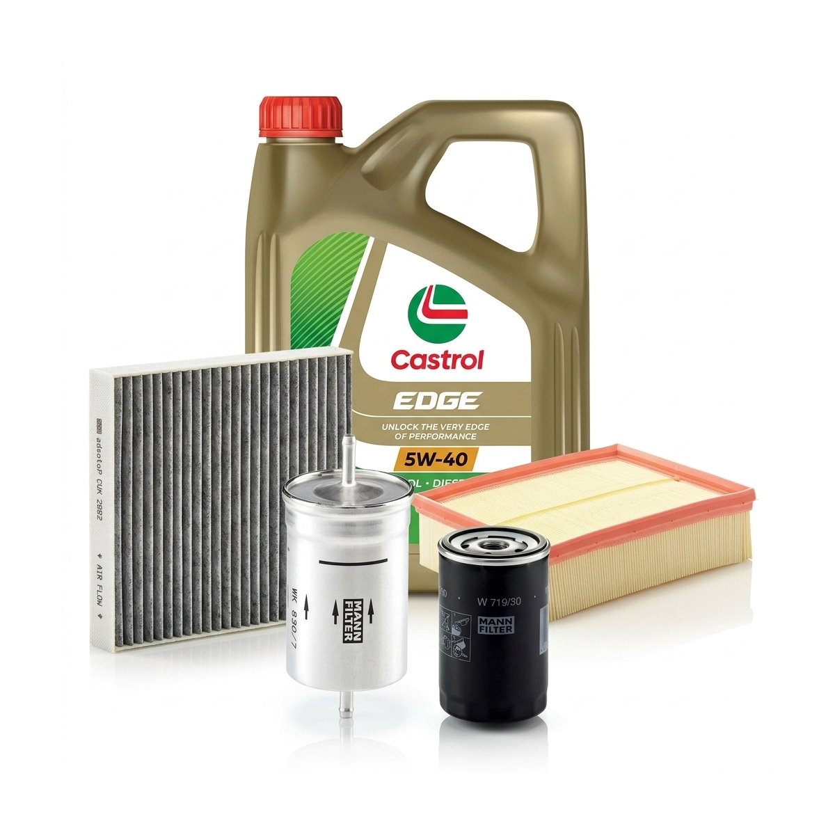 Kit revizie ulei Castrol EDGE 5W-40 + filtre VW Passat B5.5 1.6 102 CP – MANN