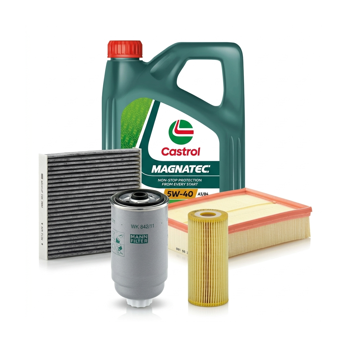 Kit revizie ulei Castrol MAGNATEC 5W-40 A3/B4 + filtre VW Passat B5.5 1.9 TDI 130 CP – MANN