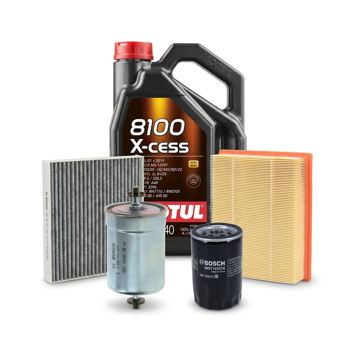 Kit revizie ulei Motul 8100 X-CESS 5W-40 + filtre VW Passat B5.5 2.0 115 CP – Bosch