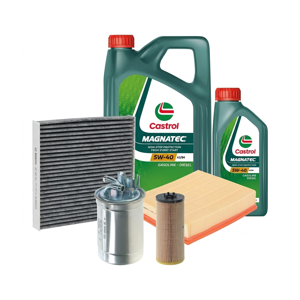 Kit revizie ulei Castrol MAGNATEC 5W-40 A3/B4 + filtre VW Passat B5.5 2.5 TDI 150 CP – Bosch