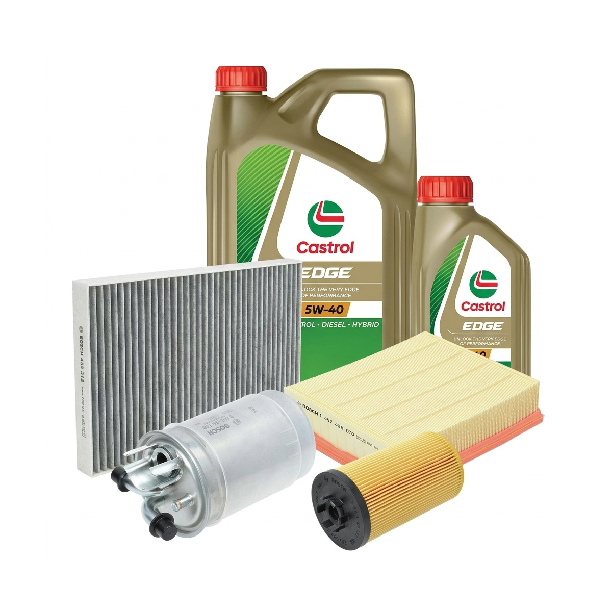 Kit revizie ulei Castrol EDGE 5W-40 + filtre VW Passat B5.5 2.5 TDI 150 CP – Bosch