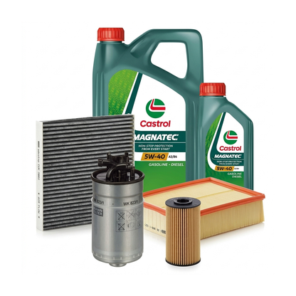 Kit revizie ulei Castrol MAGNATEC 5W-40 A3/B4 + filtre VW Passat B5.5 2.5 TDI 150 CP – MANN