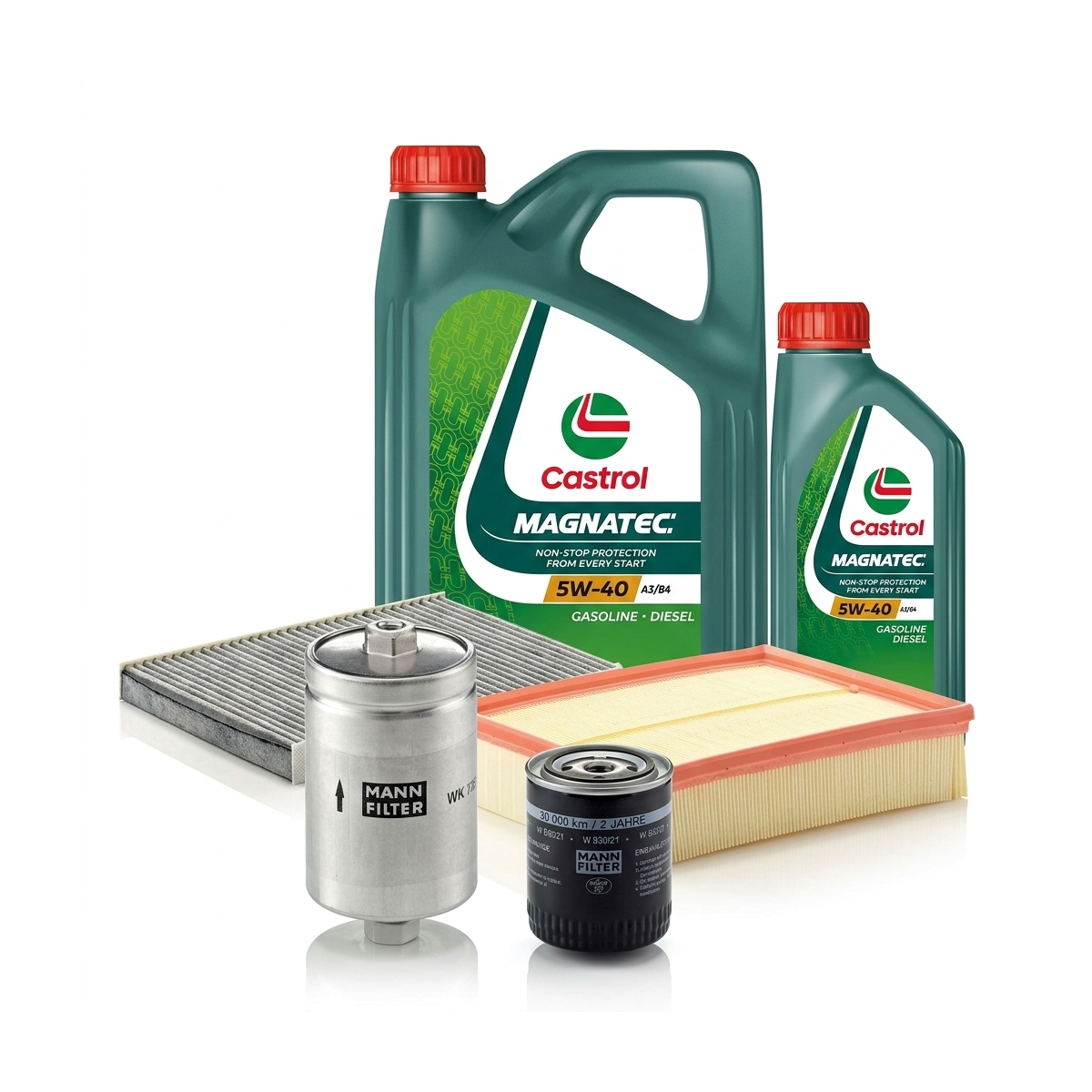 Kit revizie ulei Castrol MAGNATEC 5W-40 A3/B4 + filtre VW Passat B5.5 2.8 4motion 193 CP , coduri motor AMX, ATQ – MANN