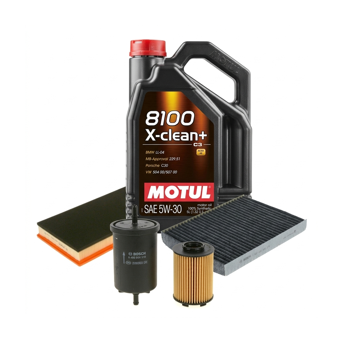 Kit revizie ulei Motul 8100 X-CLEAN+ 5W-30 + filtre VW Golf 4 2.3 V5 170 CP – Bosch