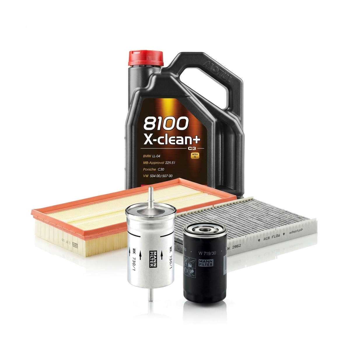 Kit revizie ulei Motul 8100 X-CLEAN+ 5W-30 + filtre VW Golf 4 2.0 4motion 115 CP – MANN