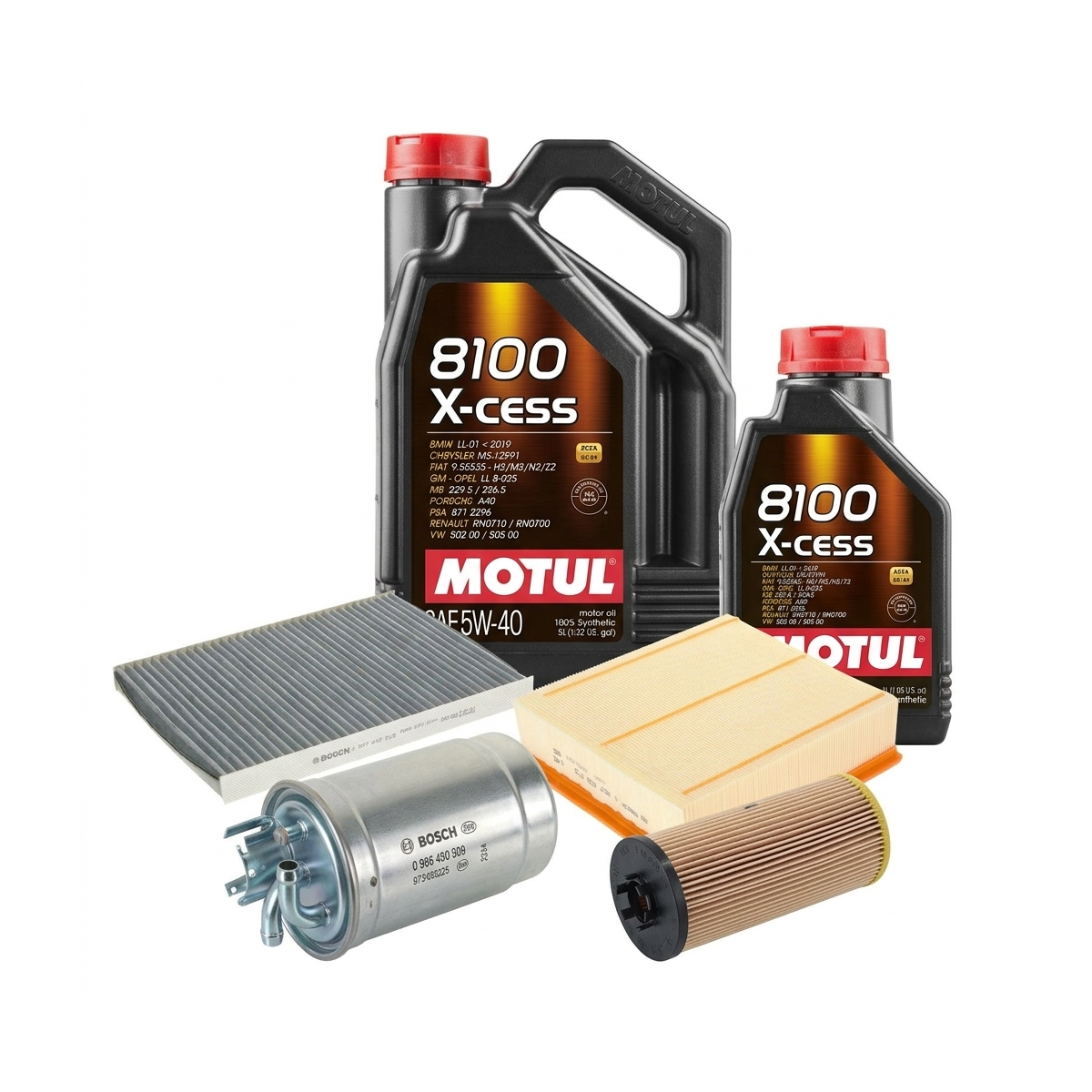 Kit revizie ulei Motul 8100 X-CESS 5W-40 + filtre VW Passat B5.5 2.5 TDI 4motion 150 CP – Bosch