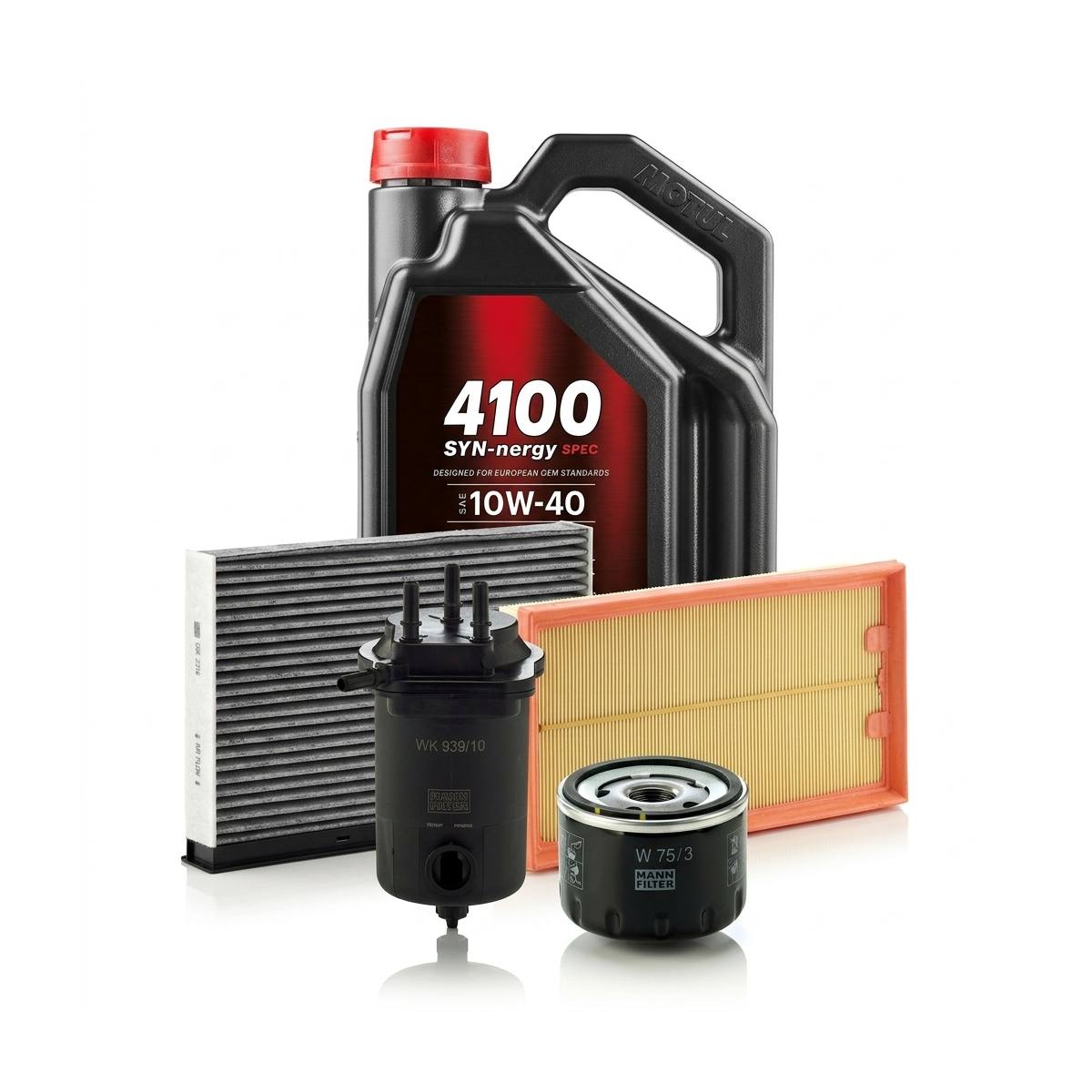Kit revizie ulei Motul 4100 SYN-NERGY SPEC 10W-40 + filtre Renault Megane 2 1.5 dCi 82 CP – MANN