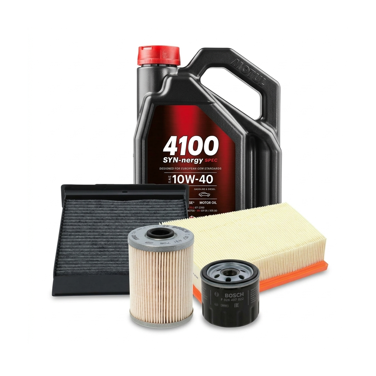 Kit revizie ulei Motul 4100 SYN-NERGY SPEC 10W-40 + filtre Renault Megane 2 1.9 dCi 120 CP – Bosch