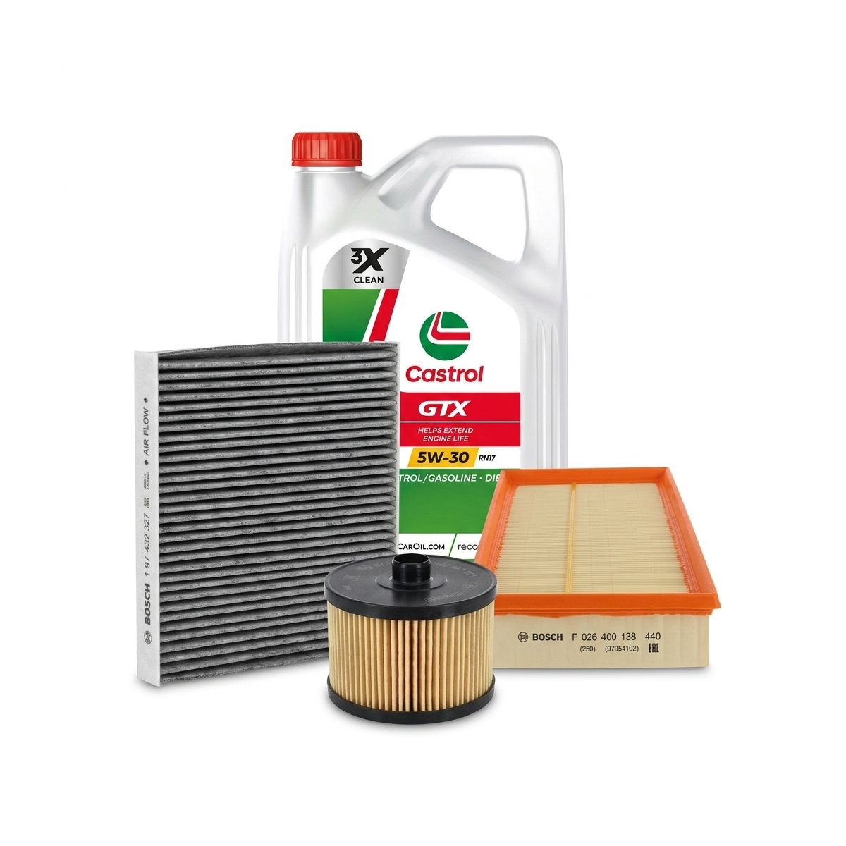 Kit revizie ulei Castrol GTX 5W-30 RN17 + filtre Renault Megane 3 1.2 TCe 116 CP – Bosch
