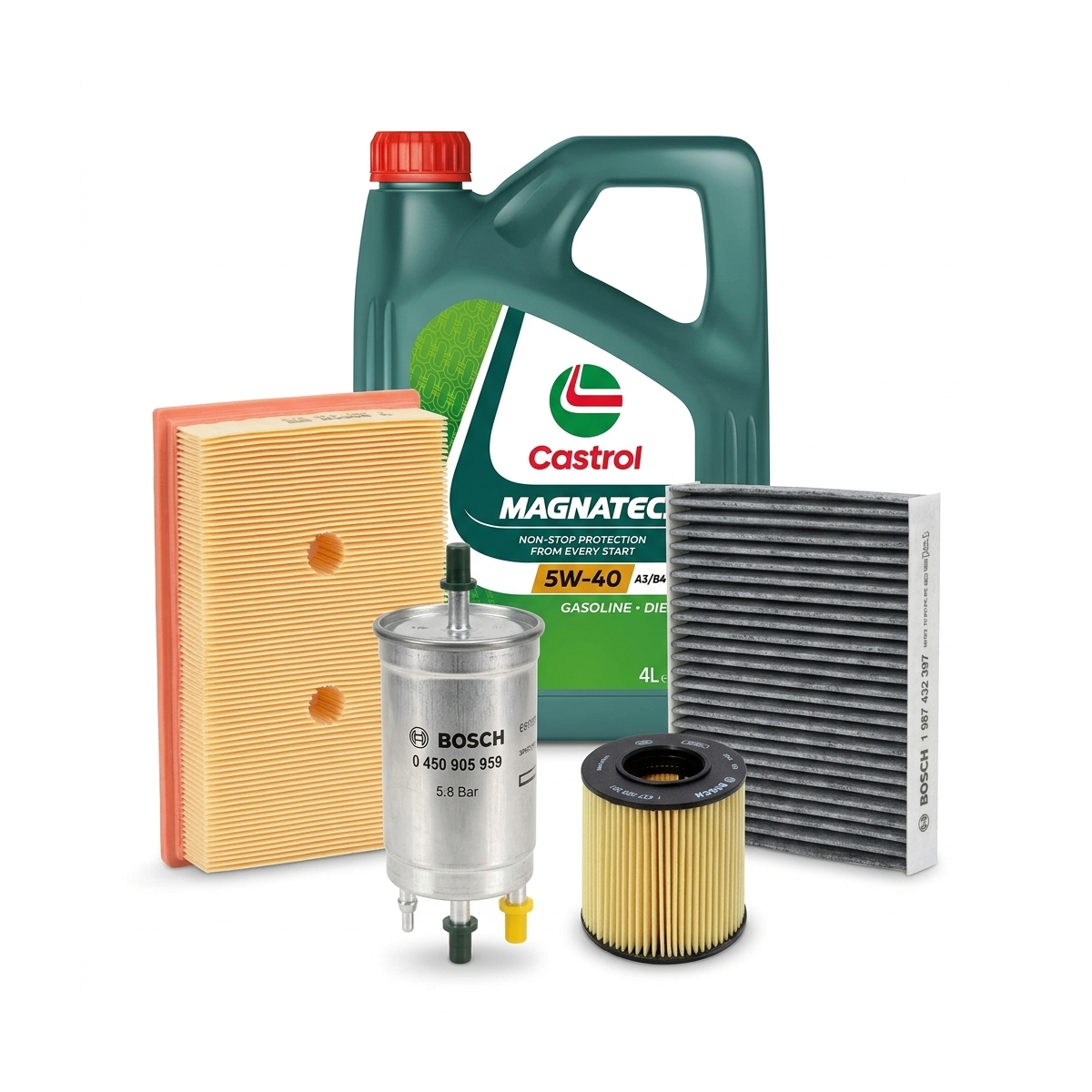 Kit revizie ulei Castrol MAGNATEC 5W-40 A3/B4 + filtre VW Touran 1T1/1T2 1.6 FSI 115 CP – Bosch