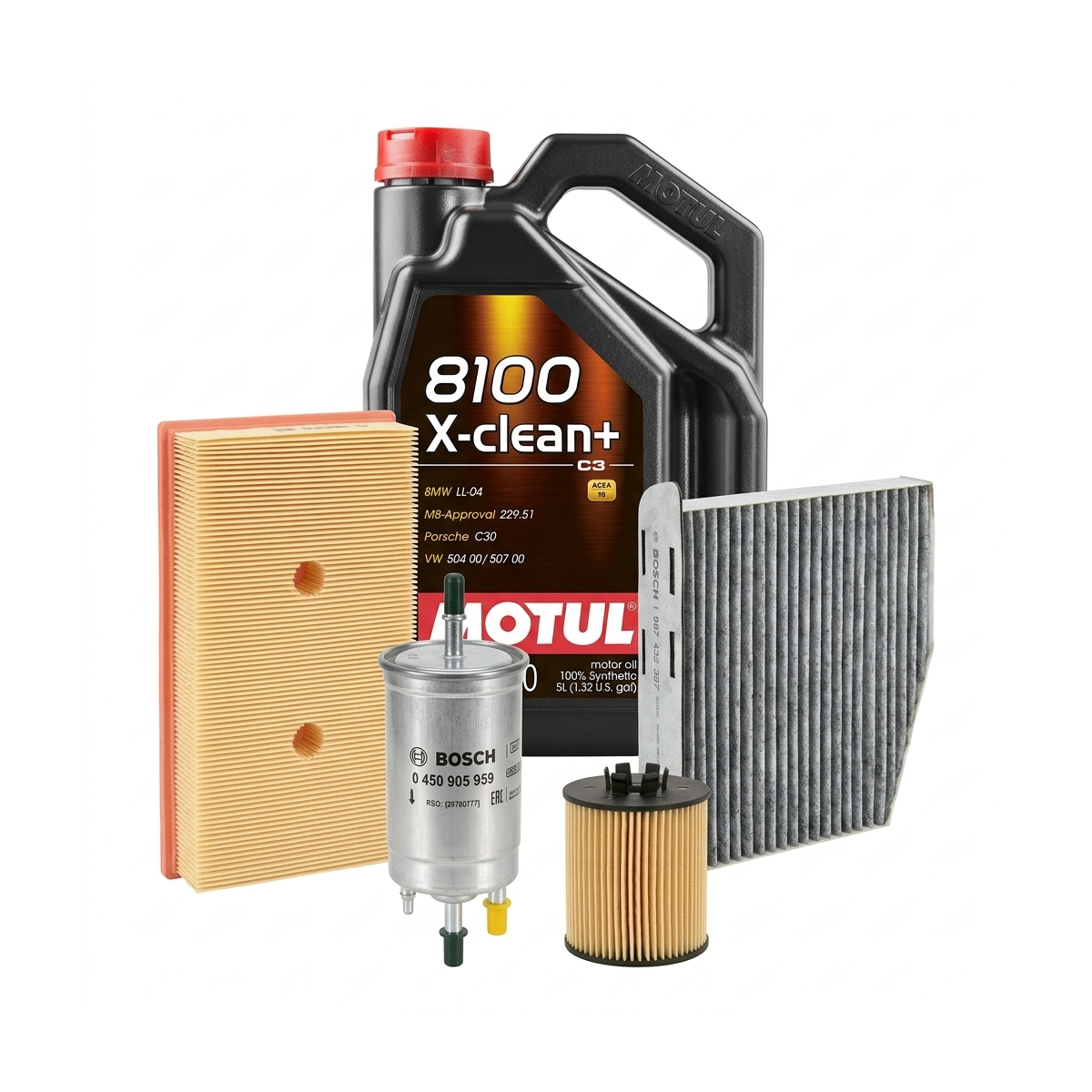Kit revizie ulei Motul 8100 X-CLEAN+ 5W-30 + filtre VW Touran 1T1/1T2 1.6 FSI 115 CP – Bosch