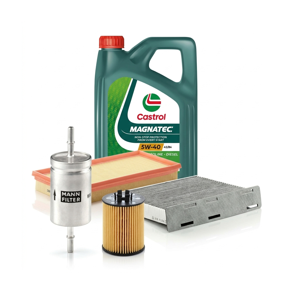 Kit revizie ulei Castrol MAGNATEC 5W-40 A3/B4 + filtre VW Touran 1T1/1T2 1.6 FSI 115 CP – MANN