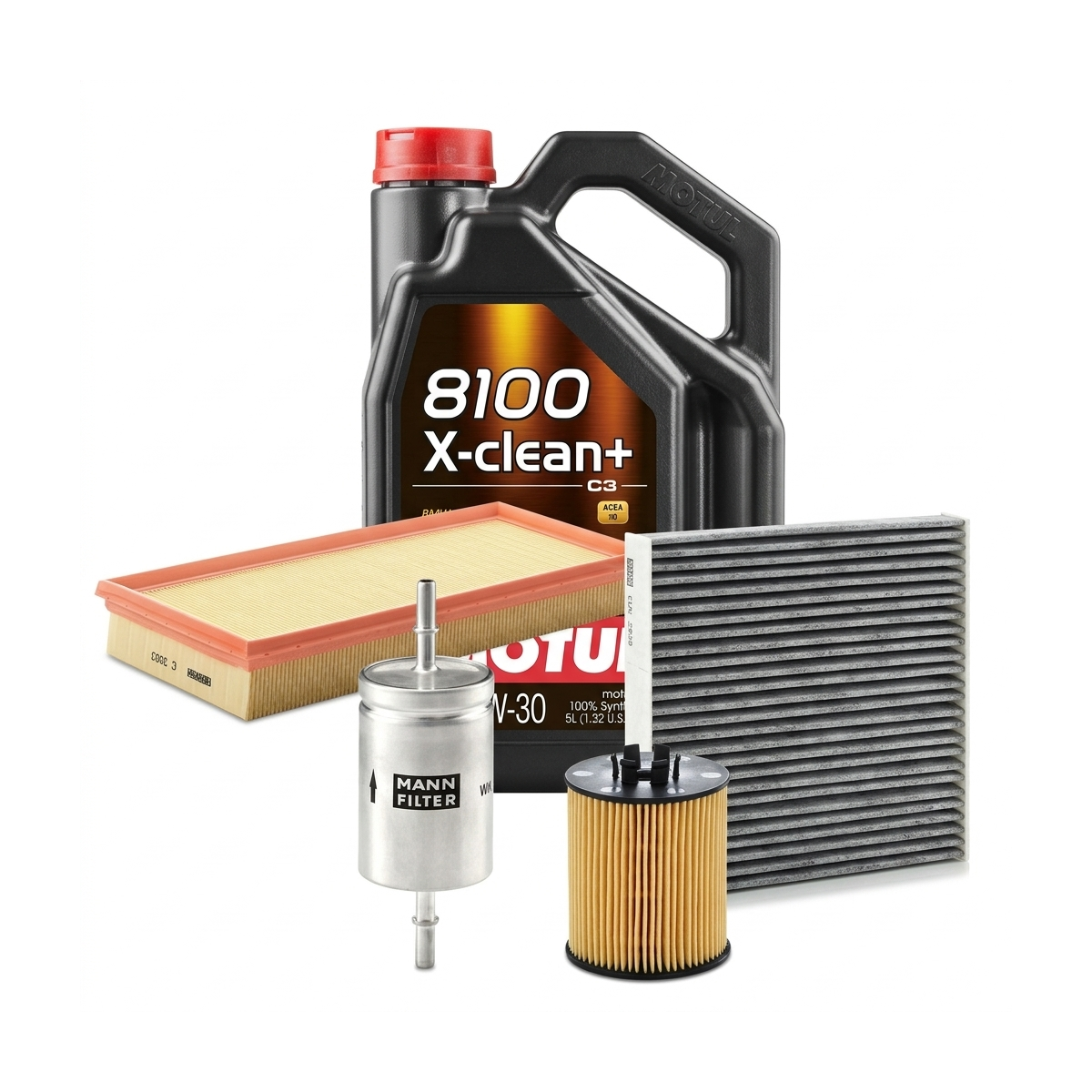 Kit revizie ulei Motul 8100 X-CLEAN+ 5W-30 + filtre VW Touran 1T1/1T2 1.6 FSI 115 CP – MANN