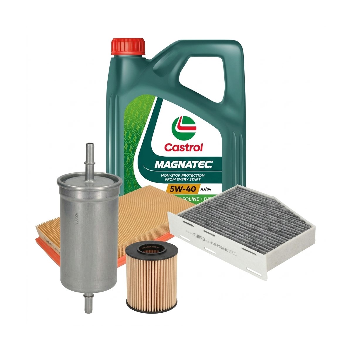 Kit revizie ulei Castrol MAGNATEC 5W-40 A3/B4 + filtre VW Touran 1T1/1T2 1.6 FSI 115 CP – PURRO