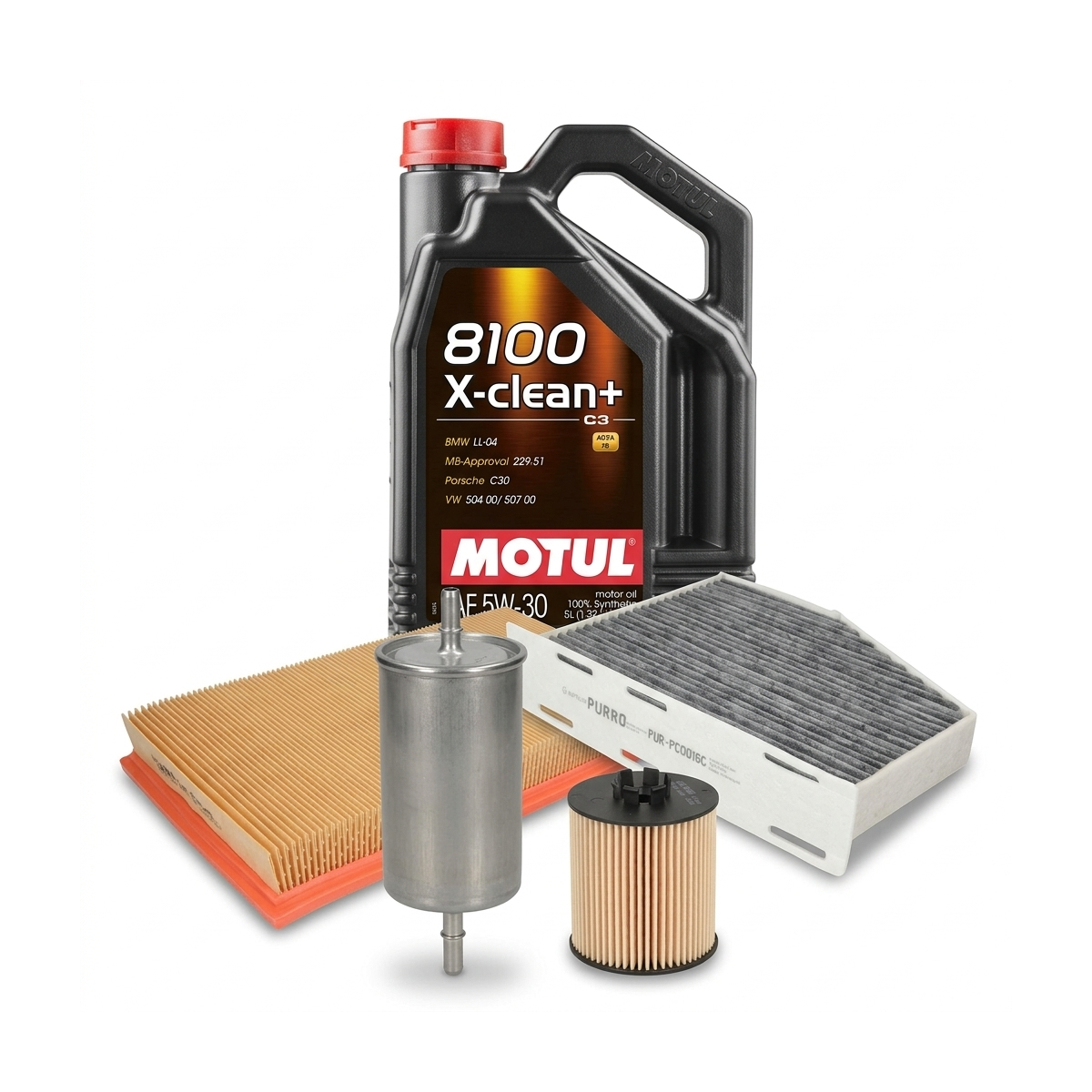 Kit revizie ulei Motul 8100 X-CLEAN+ 5W-30 + filtre VW Touran 1T1/1T2 1.6 FSI 115 CP – PURRO