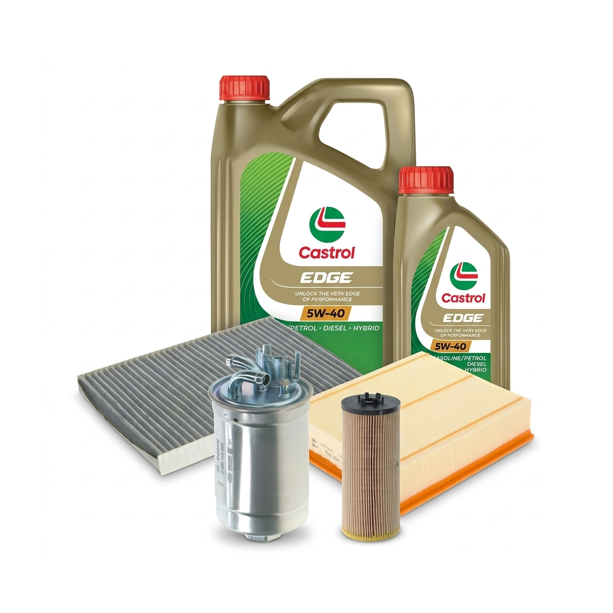 Kit revizie ulei Castrol EDGE 5W-40 + filtre VW Passat B5.5 2.5 TDI 4motion 180 CP – Bosch