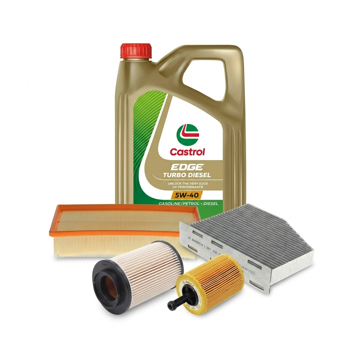 Kit revizie ulei Castrol EDGE Turbo Diesel 5W-40 + filtre VW Golf 5 2.0 TDI 16V 140 CP – Bosch
