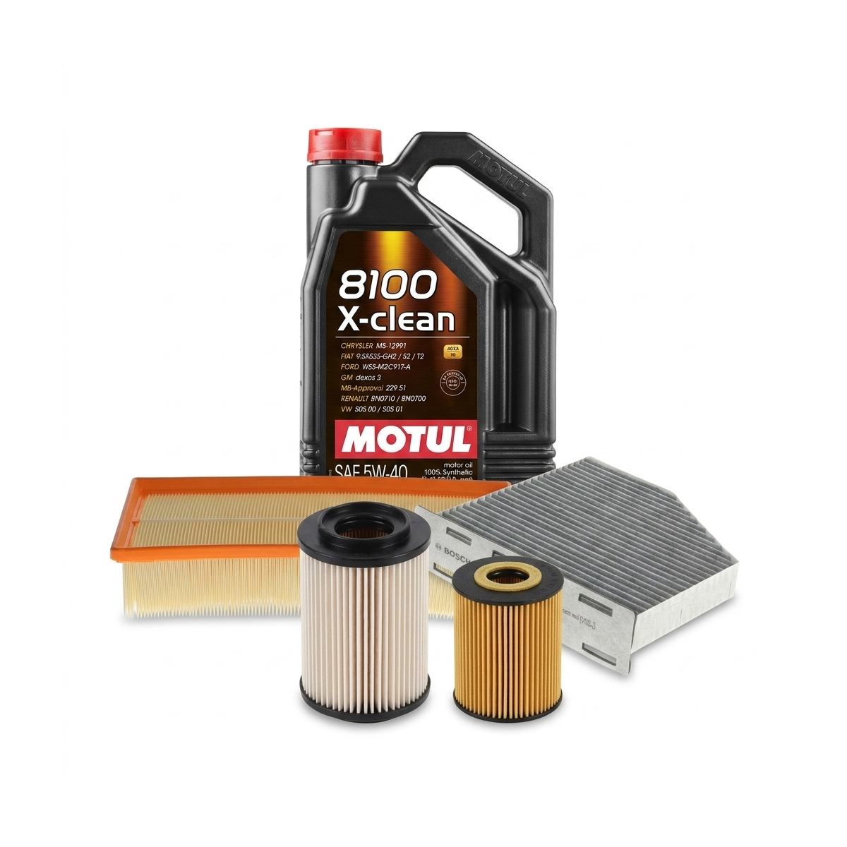 Kit revizie ulei Motul 8100 X-CLEAN 5W-40 + filtre VW Golf 5 2.0 TDI 16V 140 CP – Bosch
