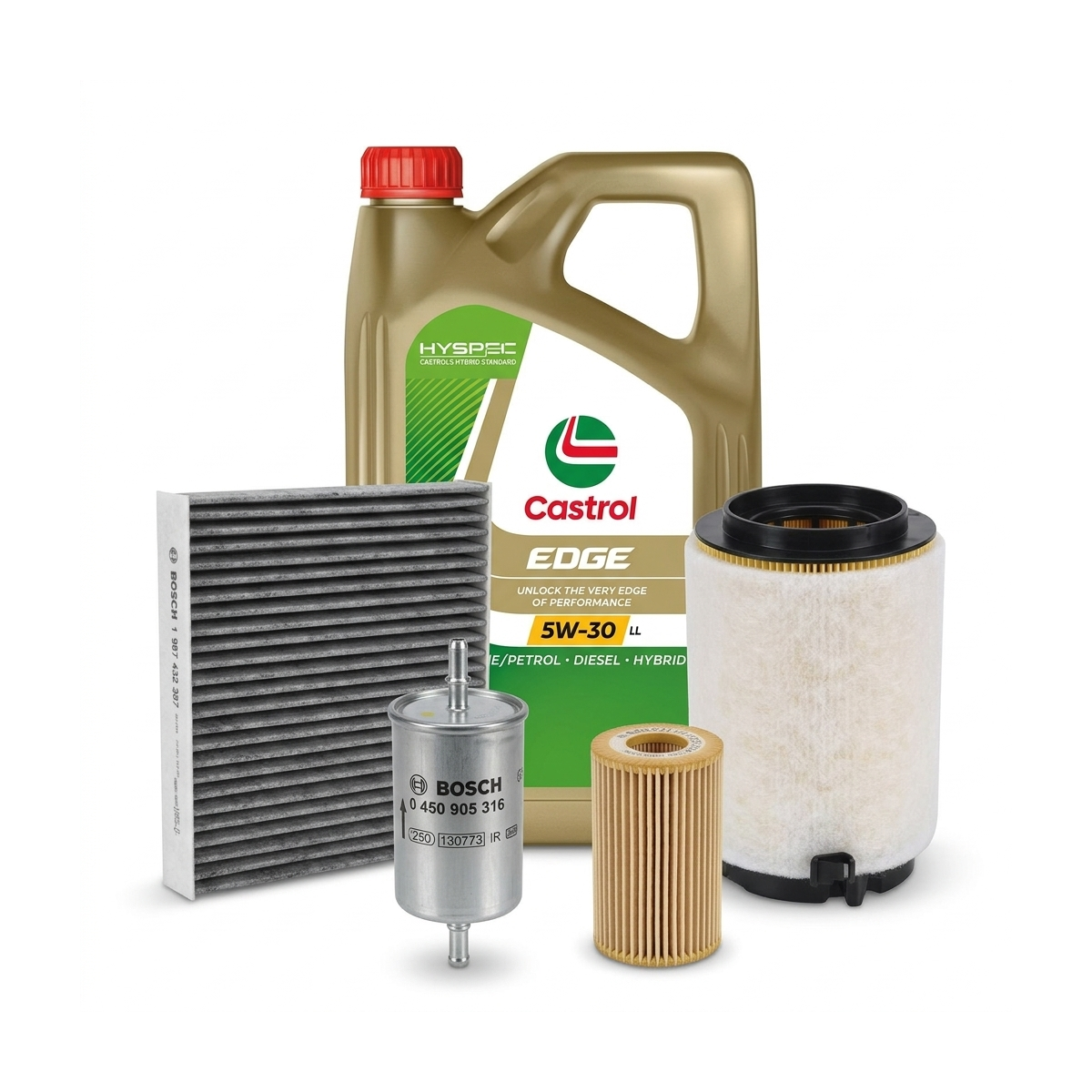 Kit revizie ulei Castrol EDGE 5W-30 LL + filtre VW Golf 5 2.0 FSI 150 CP – Bosch