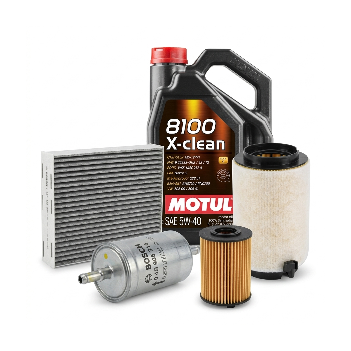 Kit revizie ulei Motul 8100 X-CLEAN 5W-40 + filtre VW Golf 5 2.0 FSI 150 CP – Bosch