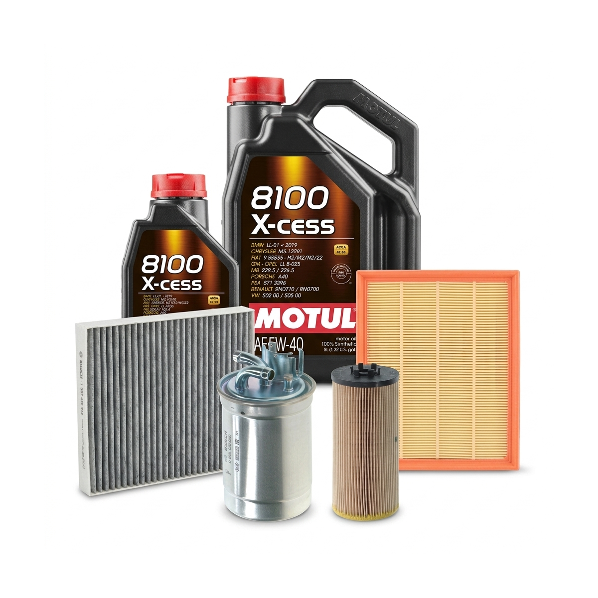 Kit revizie ulei Motul 8100 X-CESS 5W-40 + filtre VW Passat B5.5 2.5 TDI 163 CP – Bosch