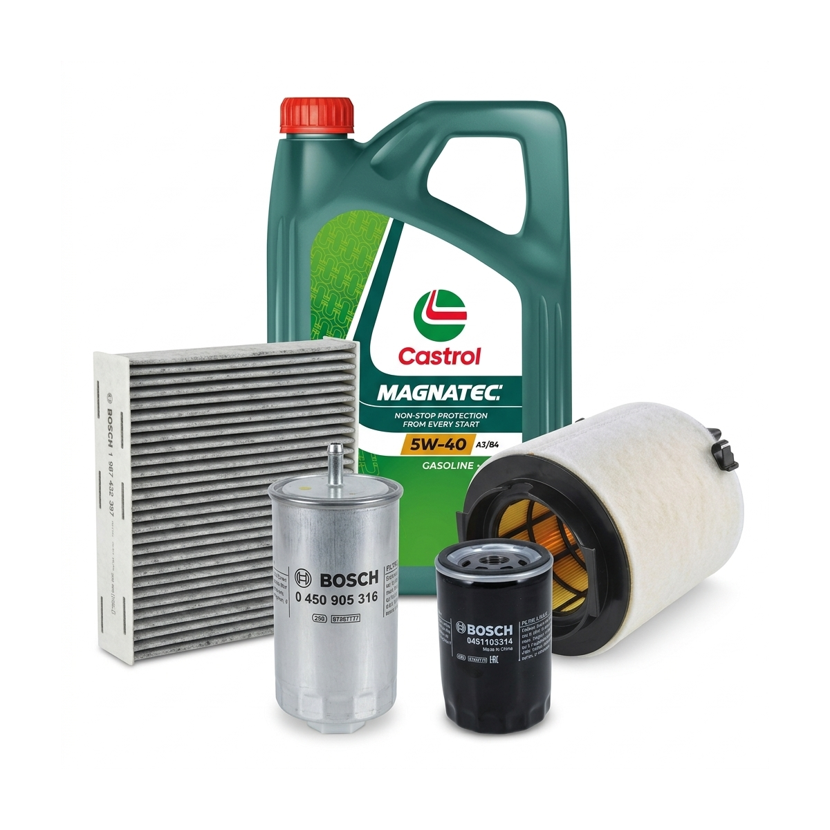 Kit revizie ulei Castrol MAGNATEC 5W-40 A3/B4 + filtre VW Touran 1T1/1T2 1.6 102 CP – Bosch