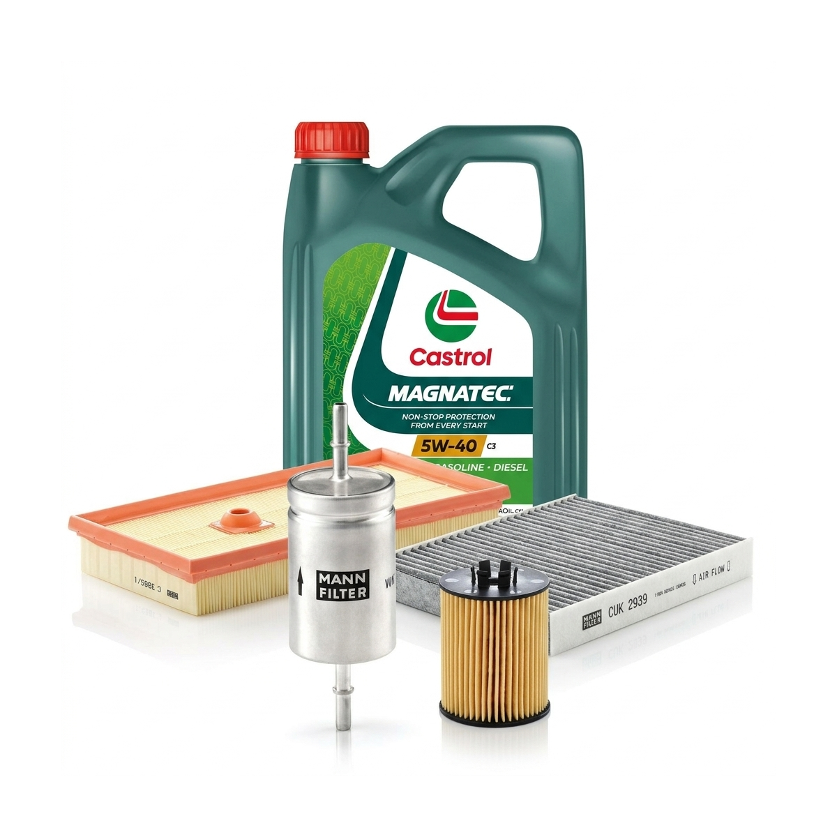 Kit revizie ulei Castrol MAGNATEC 5W-40 C3 + filtre VW Golf 5 1.6 FSI 115 CP – MANN