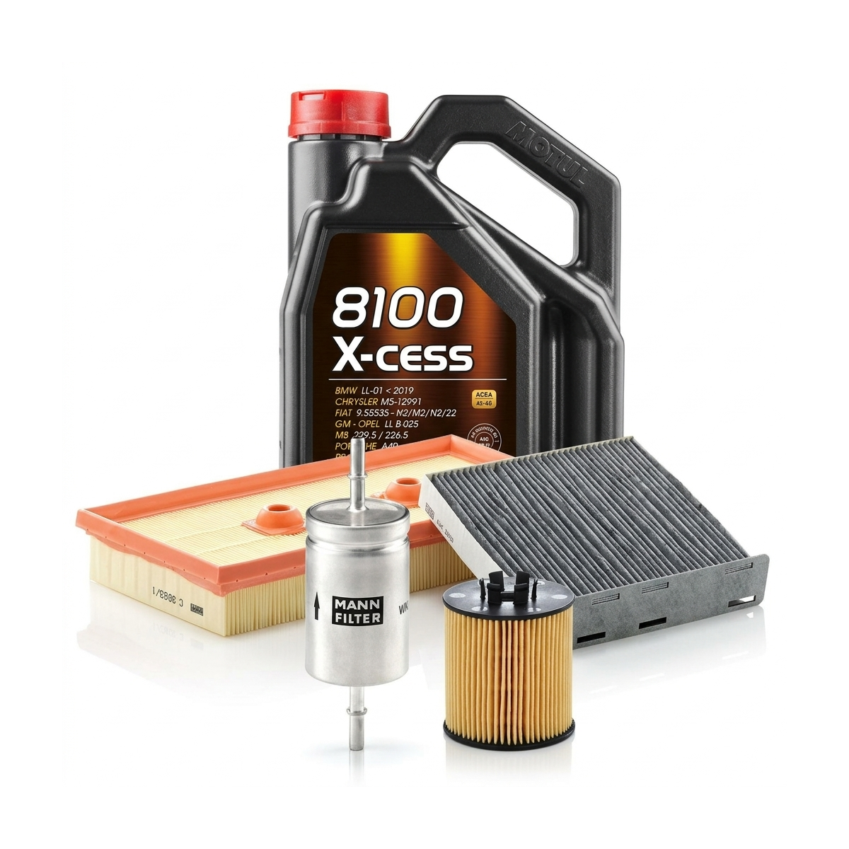 Kit revizie ulei Motul 8100 X-CESS 5W-40 + filtre VW Golf 5 1.6 FSI 115 CP – MANN
