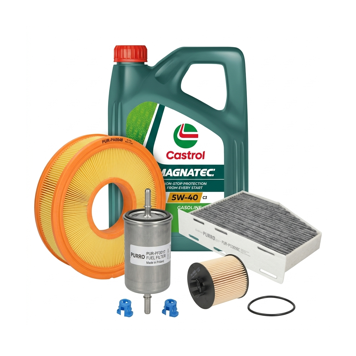 Kit revizie ulei Castrol MAGNATEC 5W-40 C3 + filtre VW Golf 5 1.6 FSI 115 CP – PURRO